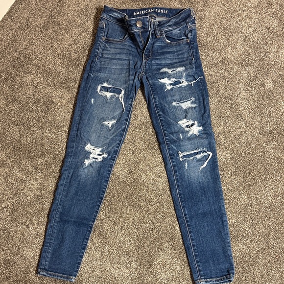American Eagle Outfitters Blue Skinny Jeans with Distressed Details - Picture 1 of 4